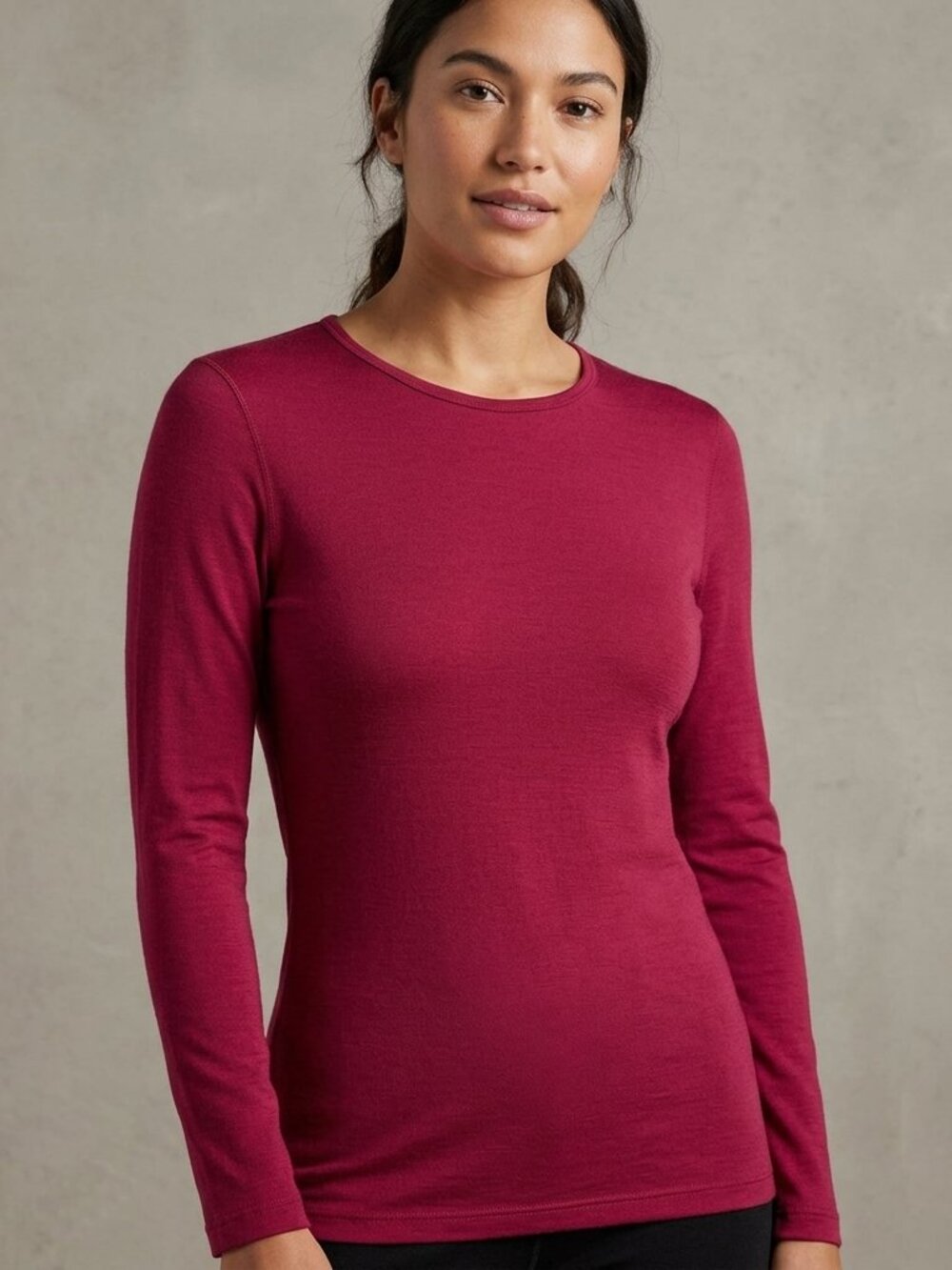Icebreaker 260 Tech Long Sleeve Crew Large Raspberry Red Merino Wool Base Layer